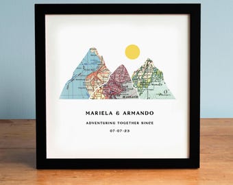 Benutzerdefinierte Jubiläumsgeschenk 3-5 natürliche Karte Bergdruck - personalisiertes Hochzeitsgeschenk für Paare, personalisierte Karte Kunst, Geschenk für Reisende
