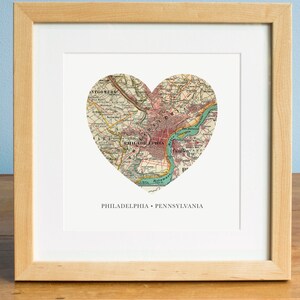 Map of Philadelphia, Philadelphia Heart Map, Pennsylvania Map, Vintage Map, Antique Map Art, Personalized Map Art, Valentines Day image 2