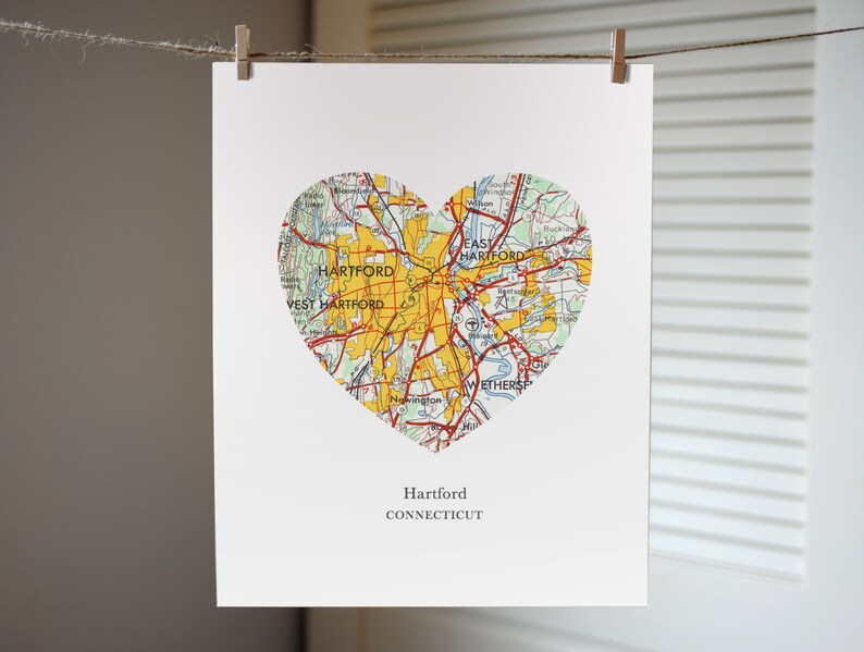 Hartford Connecticut Heart Map Print Connecticut Art Print  Etsy