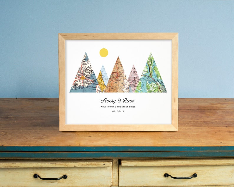 Adventure Together® Map Mountain Personalized Wedding or Anniversary Gift, Gift for Couples 5 mountains image 1