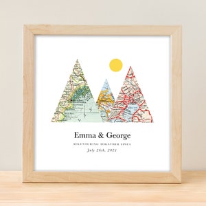 Cadeau d'anniversaire d'art carte personnalisé pour couple, impression carte montagne Adventure Together™, art carte personnalisé, 3 cartes, cadeau d'anniversaire