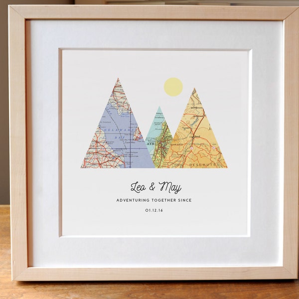 Wedding Gift, Map Mountain Personalized Engagement or Anniversary Gift for Couples, Gift for Wife, Gift for Girlfriend, Adventure Together®