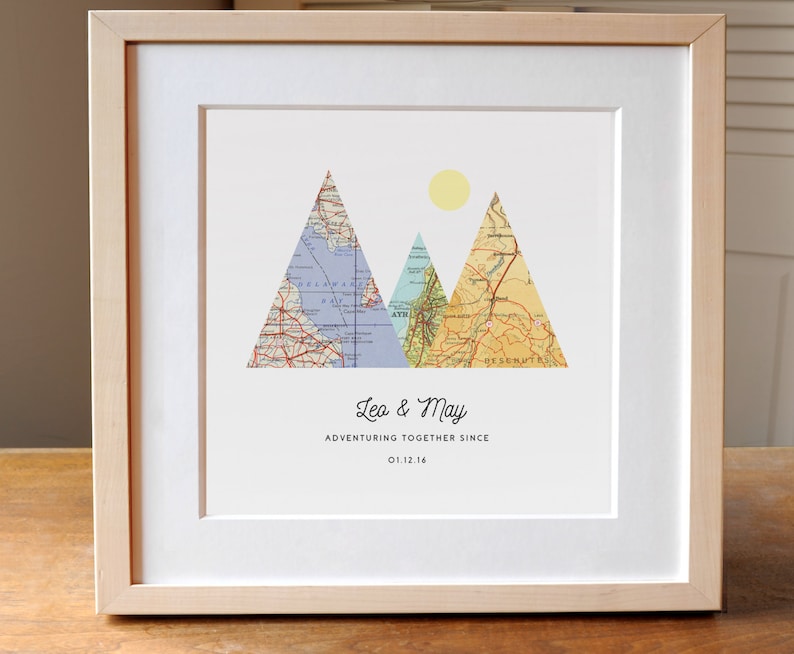 Wedding Gift, Map Mountain Personalized Engagement or Anniversary Gift for Couples, Gift for Wife, Gift for Girlfriend, Adventure Together® image 1