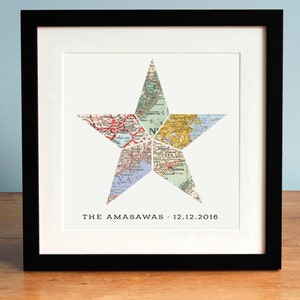 Nautical Star 5 Map Personalized Wedding Anniversary or Engagement Gift, Gift for Couple, Anniversary Gift, Star Art, Nautical Star image 1