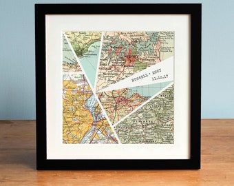 Broken Glass Personalized Wedding, Anniversary or Engagement Couples Gift Map Print