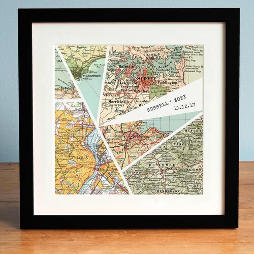 Broken Glass Personalized Wedding, Anniversary or Engagement Couples Gift Map Print