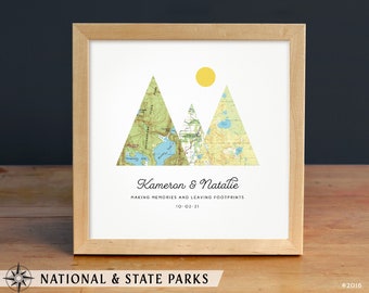 Personalized State Park Map Art, Gift for Couple, Adventure Together® Map Mountain Print, National Park Map, 3 Maps, Anniversary Gift