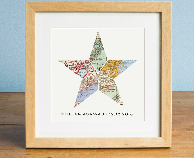 Nautical Star 5 Map Personalized Wedding Anniversary or Engagement Gift, Gift for Couple, Anniversary Gift, Star Art, Nautical Star image 2