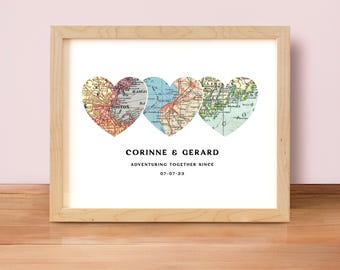 Personalisierte Landkarte - Jahrestag Geschenk für Paare