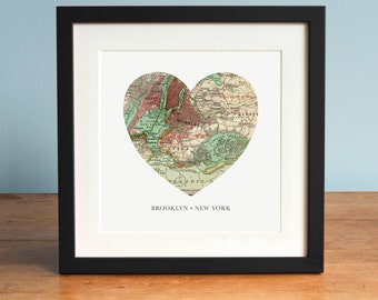 Brooklyn Map, Heart Map, New York Map Art, Map of Brooklyn NY Borough, Gift for Travel Lover, Valentines Day Gift, Personalized Map Art