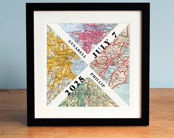 X Benutzerdefinierte Karte Kunst Hochzeitsdruck, personalisierte Karte Kunst, modern geometrisch, industrieller Stil, Geschenk für Paare, Jubiläumsgeschenk Kunst