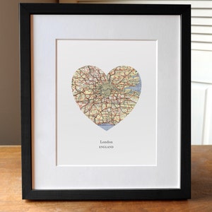 London Heart Print, London Map Print, Heart Map Print, Choose any hometown, Custom Valentines Gift, Valentines Day Print image 1