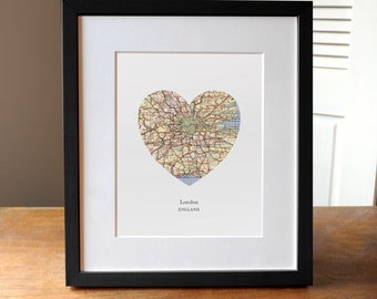 London Heart Print, London Map Print, Heart Map Print, Choose any hometown, Custom Valentines Gift, Valentines Day Print