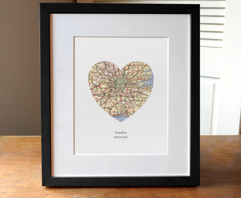 London Heart Print, London Map Print, Heart Map Print, Choose any hometown, Custom Valentines Gift, Valentines Day Print image 1