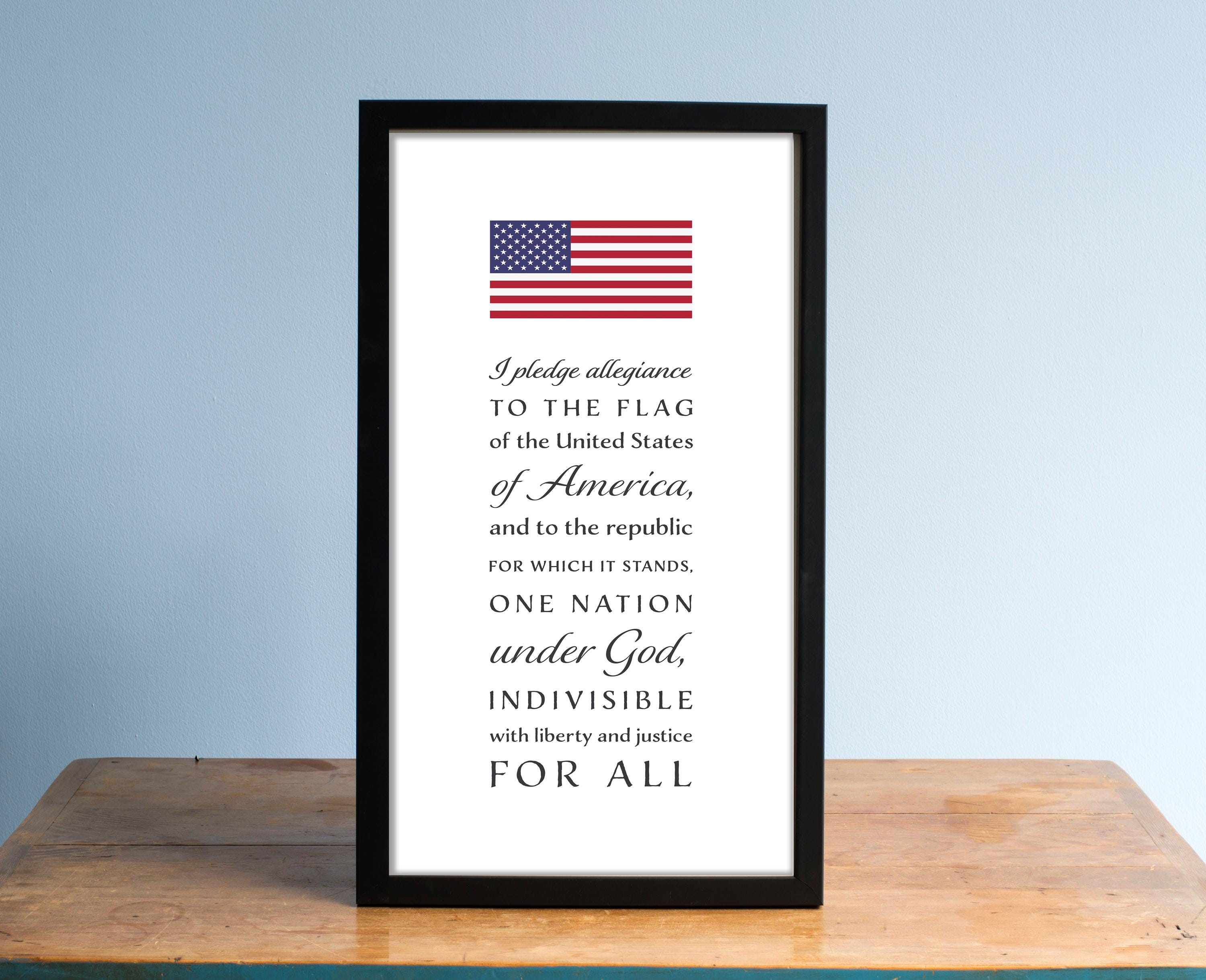 Pledge of Allegiance Art Print Sign with American Flag