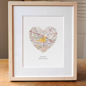 Lancaster PA Heart Map Print, Lancaster Pennsylvania Map Art, PA Map Gift, Heart Map Print, Gift for Friend, Anniversary gift image 2