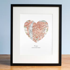 Prague Heart Print, Czech Map Print, Heart Map Print, Choose any hometown, Custom Valentines Gift, Valentines Day Print