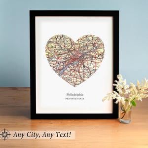 Philadelphia Pennsylvania benutzerdefinierte Herzkarte Kunstdruck ODER ändern Sie die Karte, um eine beliebige Stadt zu zeigen