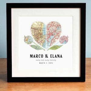 Cadeau personnalisé d'impression de carte coeur de grenade pour un anniversaire ou un mariage comprenant 6 cartes de lieux personnalisés et le texte de votre choix