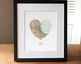 Chicago Heart Print, Chicago Art, Illinois Map, Custom Heart Print, City Print