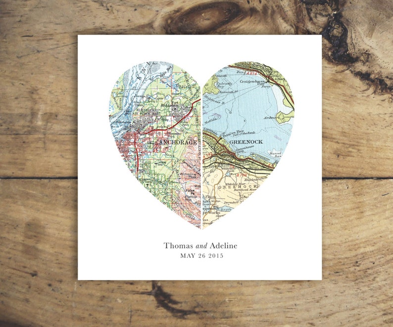 Wedding Gift, Heart Map Wedding Gift Art, Anniversary Gift, Custom Wedding Gift, Anniversary Print, Gift for Couple, Wedding Map Art image 2