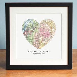 Heart Map, Custom Wedding Gift, Anniversary Gift, Wedding Gift Art, Anniversary Print, Gift for Couple, Wedding Map Art image 1