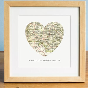 Map of Charlotte NC, Heart Map, Charlotte North Carolina Map Art, Map Art, Valentines Day Gift, Personalized Map Art