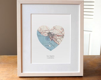 Los Angeles California Heart Print, LA Map Print, Heart Map Print, Wedding Engagement or Anniversary Gift