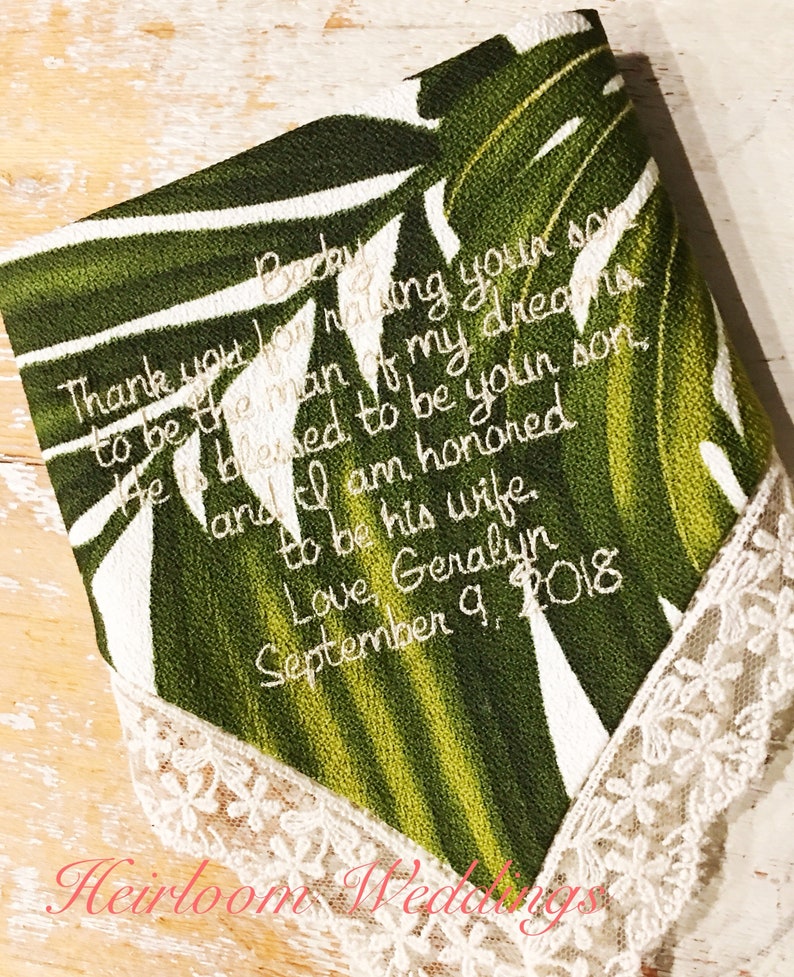 Hawaiian Embroidered Wedding MIL Handkerchief Monogrammed custom handkerchiefs personalized hankie gift embroidery mother in law