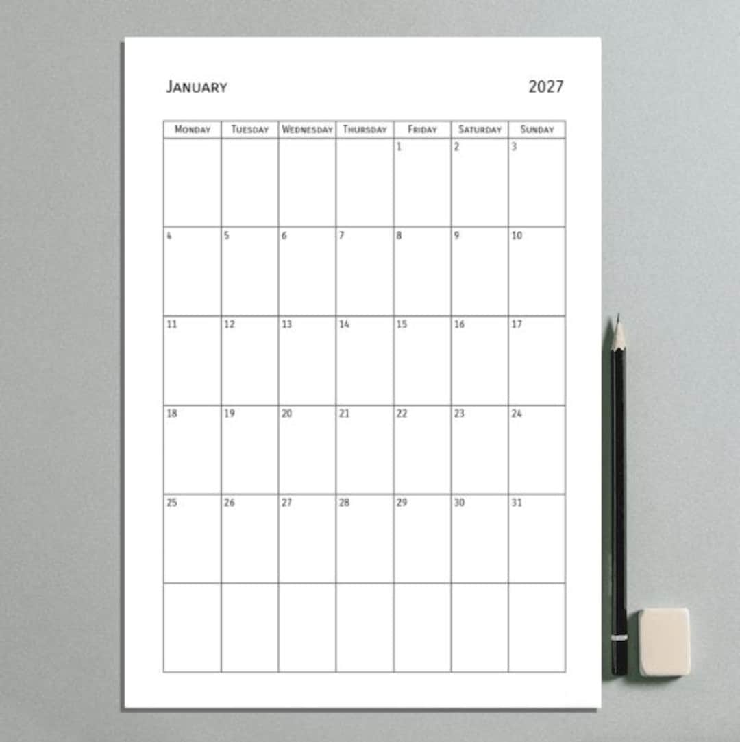 2027 Printable Calendar Template: A4, Letter Size (digital Download) - Etsy