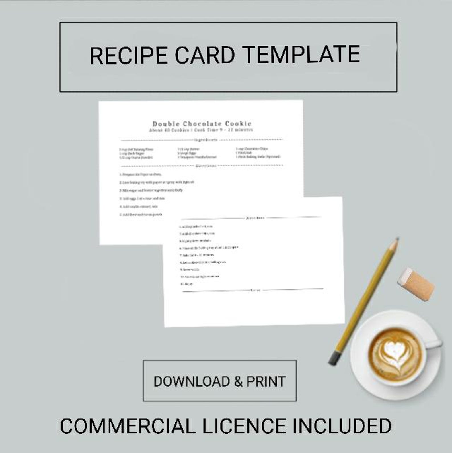 Recipe Card Book Sheet Interior Template • Digital Printable ...