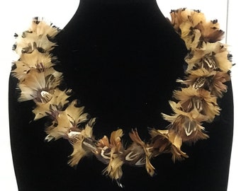 Ilima and Red Lei Hulu Kamoe, Maui Feather Lei, Handmade Custom
