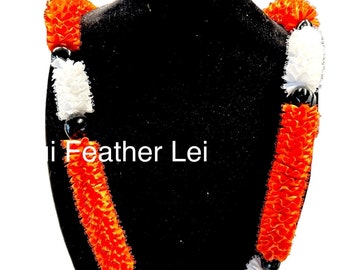 Lei hawaiana personalizzata OSU, eterna, disponibile in 3 colori con nastro di kukui nero. Regalo autentico hawaiano per laurea, pensionamento o compleanno.