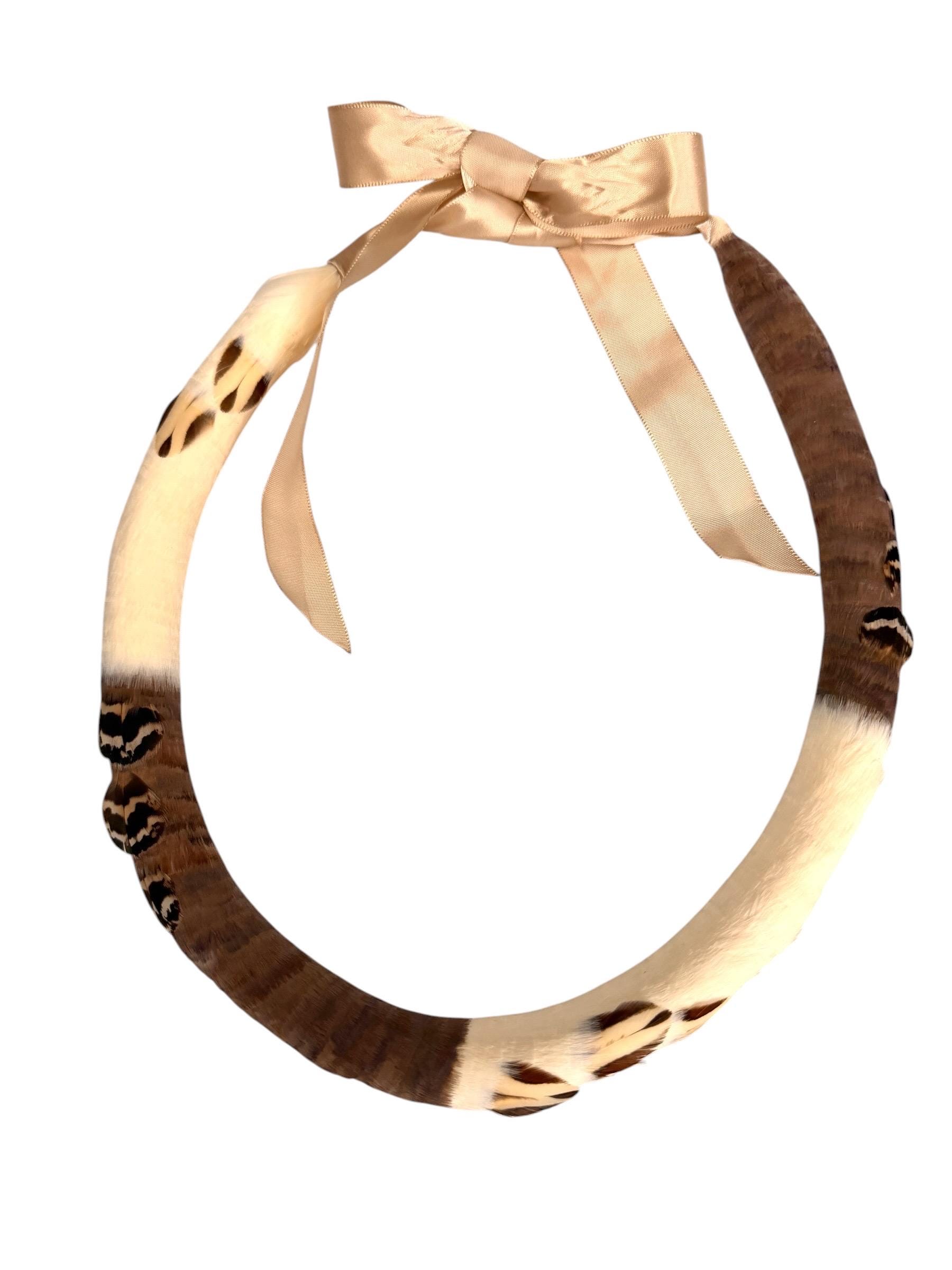 Handmade Goose Feather Lei Kamoe Accented With Erkel Francolin