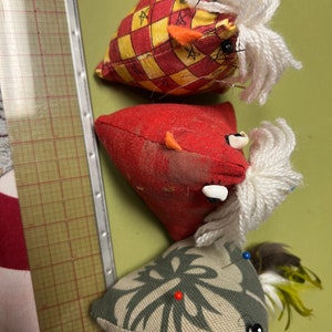2 Handmade Chicken designed for lei humupapa specifically Feather Lei pincushions designed for needle organization of fine beading needle