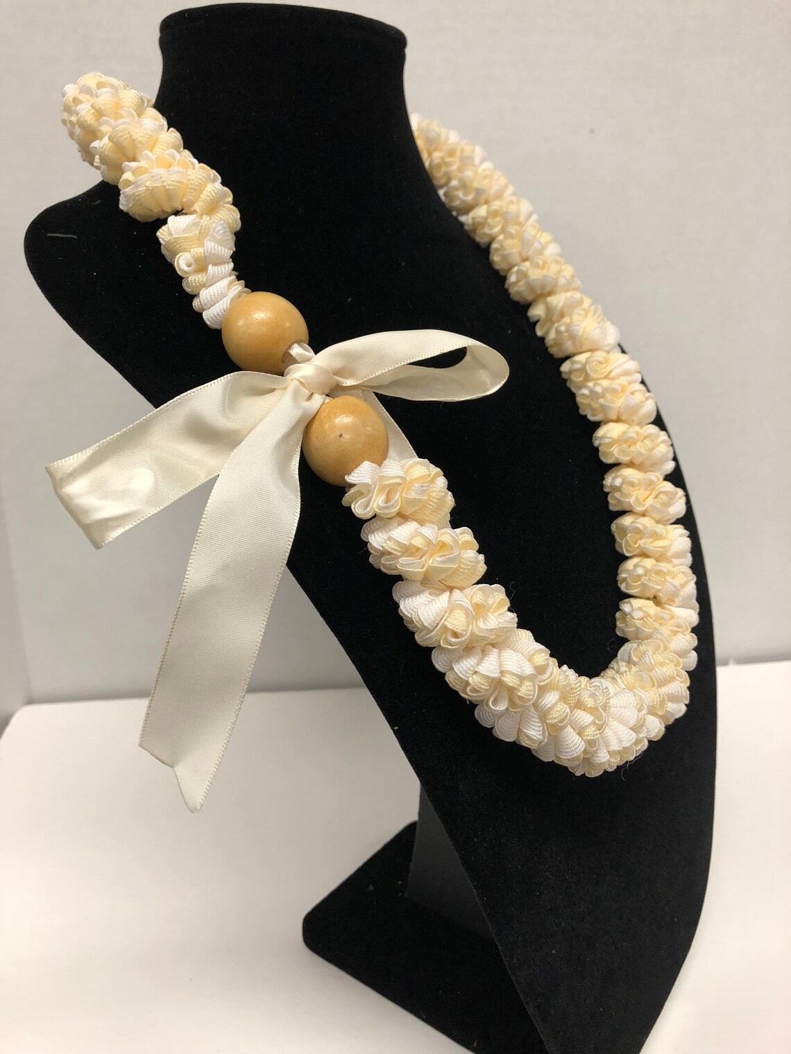 Ribbon Lei pikake blossom ivory and white hawaiian wedding Etsy