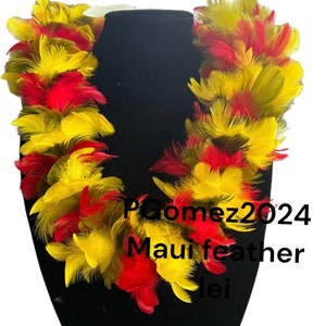Heirloom quality hibiscus feather lei designed and made by Maui Feather Lei,adjustable length genuine from Hawaii