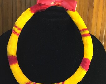 Hawaiian Feather Lei Handmade Lei Kamoe of Dyed Goose Shadowbox