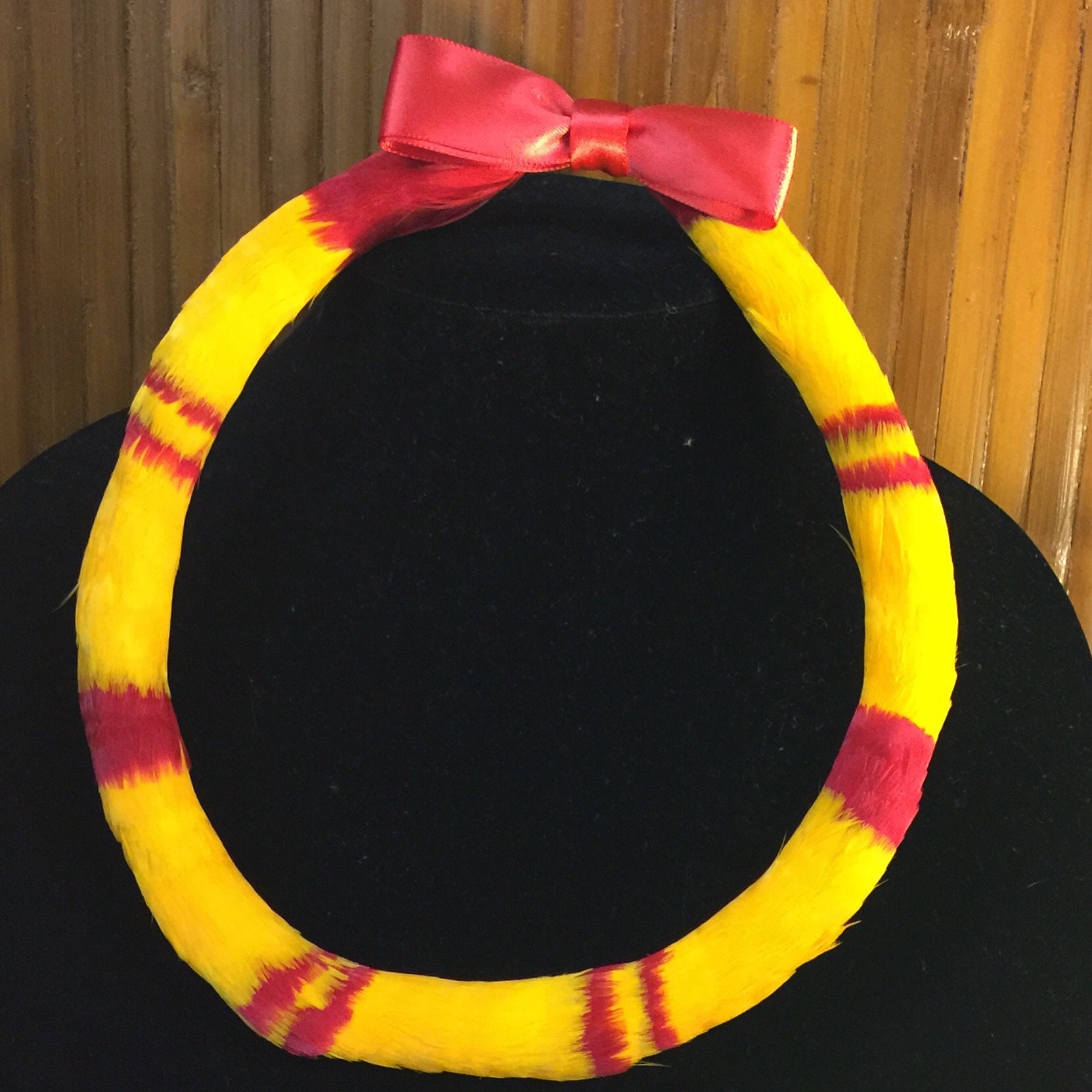 Leihulu kamoe second no.5（yellow） Hawaiian Feather Lei Handmade Lei Kamoe of Dyed Goose Shadowbox