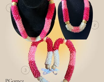 Pink ribbon lei, handmade on Maui 33 inches long