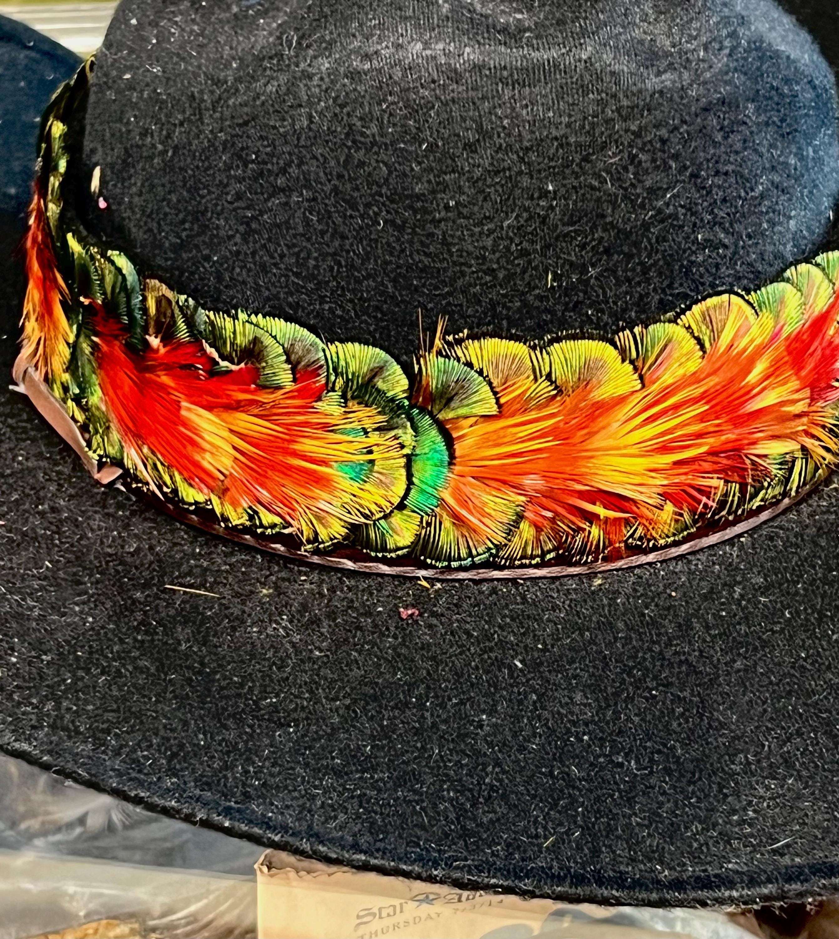 Yellow Feather Handmade Hawaiian Hat Band Vintage Hawaiian Feather Lei Hat band for Paniolo Cowboy  main image 2