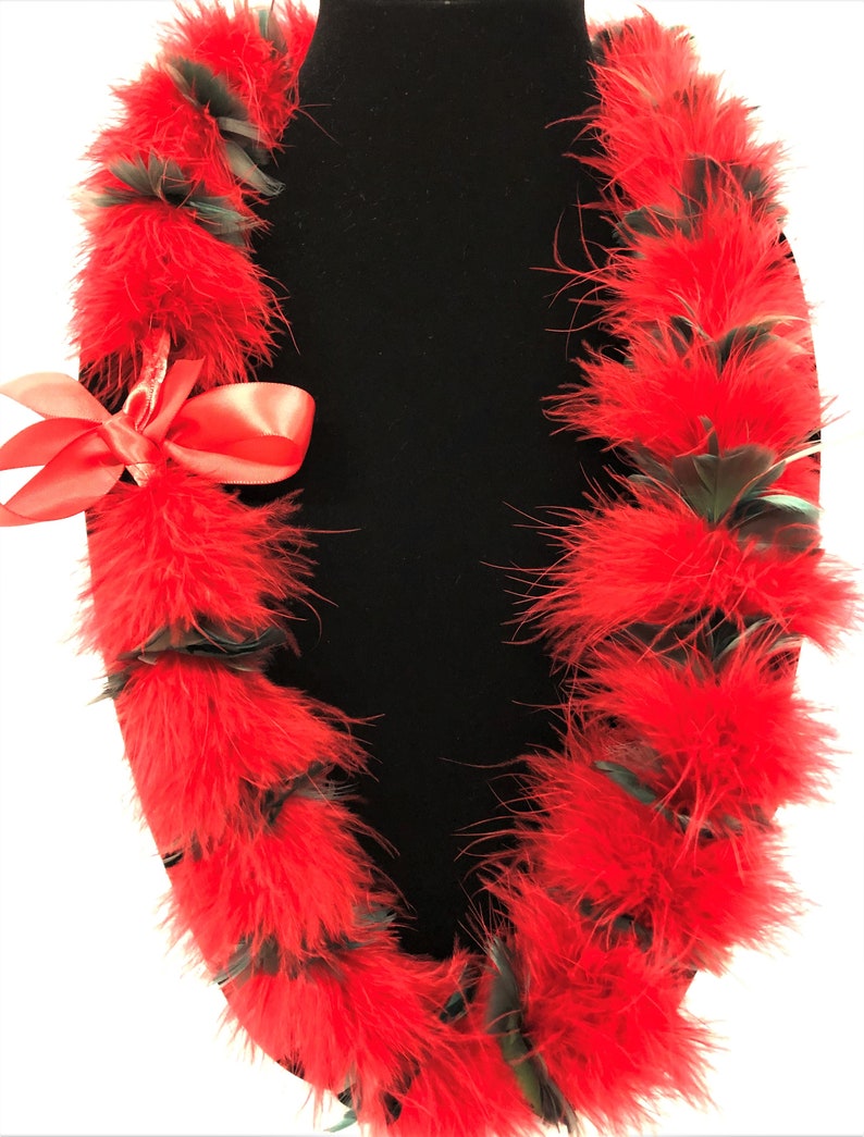 red or ilima ohia lehua feather lei,keepsake feather lei,leihulu, handmade on maui,red feather Lei,Ohia Lehua lei,blossom lei realistic 