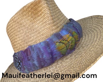Hawaiian Feather Lei, Hat Band Lei Hulu Humu Papa, Diag White