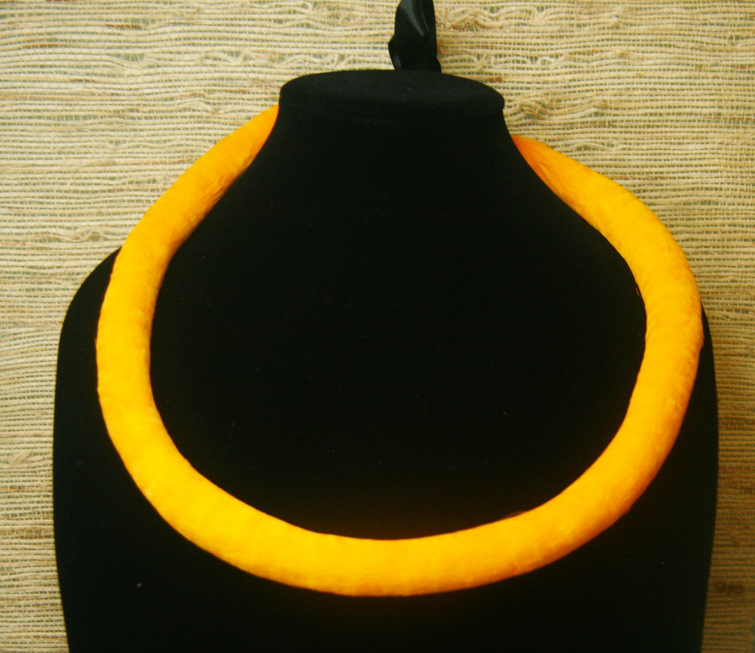Leihulu kamoe second no.5（yellow） Hawaiian Feather Lei Handmade Lei Kamoe of Dyed Goose Shadowbox