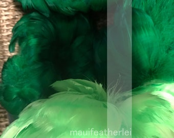 green feathers lei supply, 1 oz premium goose coquile, moss green, avocado green, kelly, grass green , emerald green