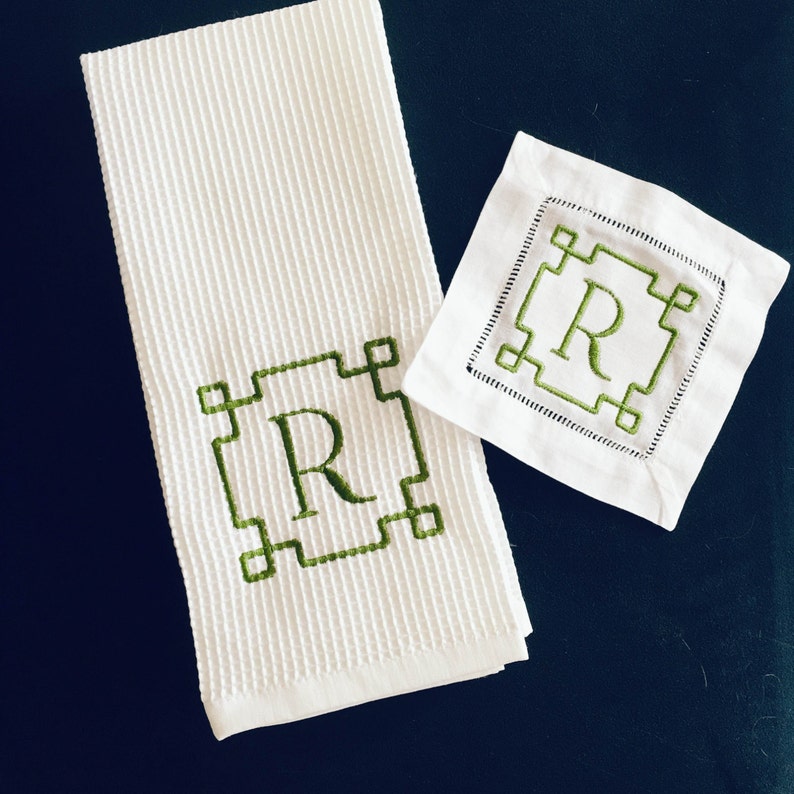 Greek Key Monogrammed Embroidered Linen Cocktail Napkins4 Etsy