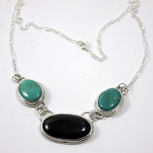Black Onyx & Turquoise Necklace, Statement necklace, Black and Blue Gemstone necklace, southwestern jewelry, boho necklace, gypsy necklace. image 2