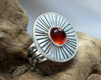 Amber and Sterling Silver Ring, size 8, Boho, statement ring, Modern jewelry