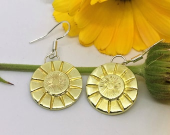 Sunburst Earrings, Polished Brass, Hand stamped, Southwestern, boho earrings