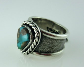 Pilot Mountain Turquoise and Sterling Silver Ring, Size 5.5,  Southwestern jewelry, modern jewelry, boho ring